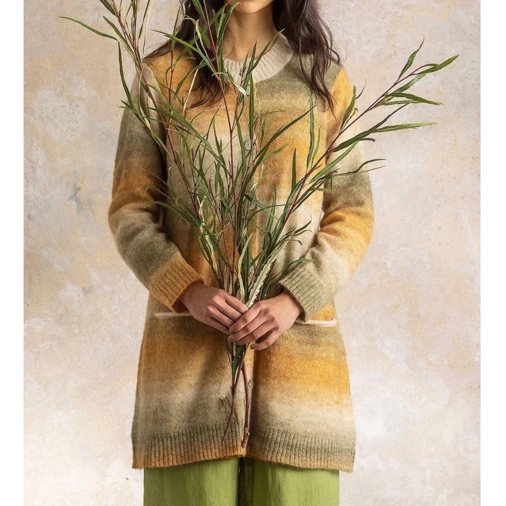 Gudrun Sjoden Bello Long Cardigan Alpaca Wool Blend‎ Cedar Striped - Large